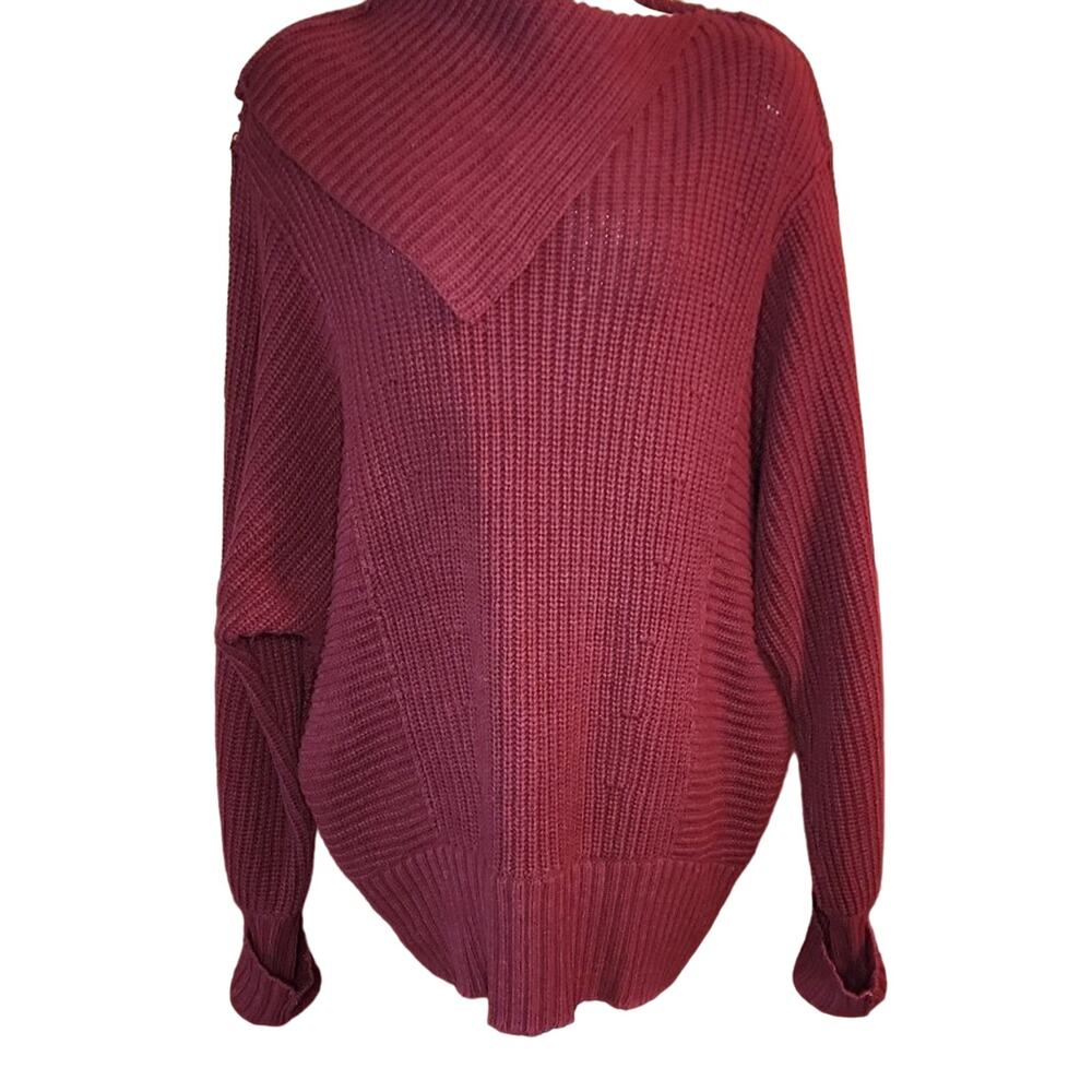 Free People Burgundy Pullover Chunky Sweater Size XS‎